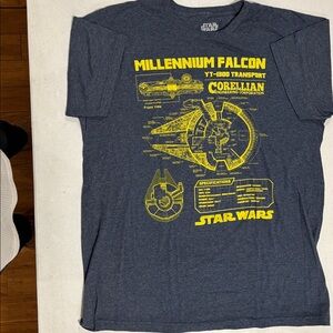 Star Wars Blue Tee with Yellow Millennium Falcon Design